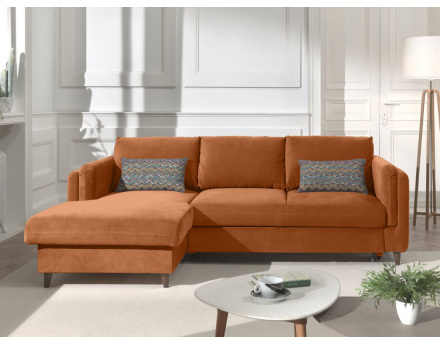 Canapé d'angle gauche convertible avec coffre 4 places en velours Brooke