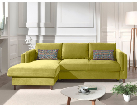 Canapé d'angle gauche convertible avec coffre 4 places en velours Brooke