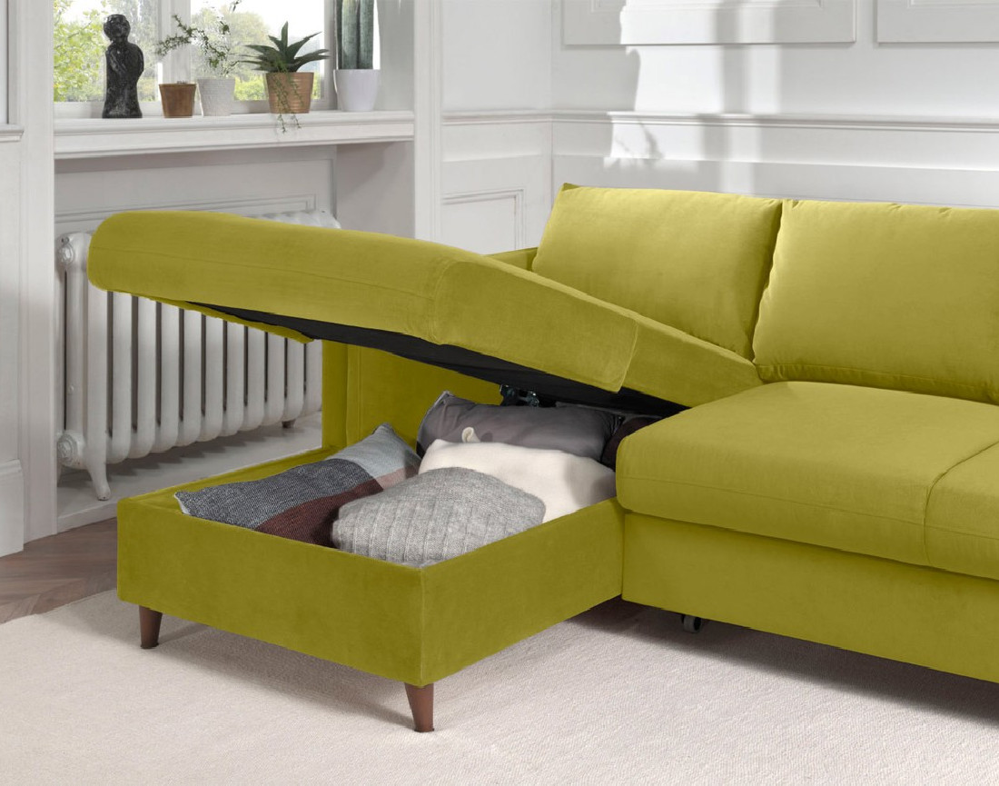 Canapé d'angle gauche convertible avec coffre 4 places en velours Brooke