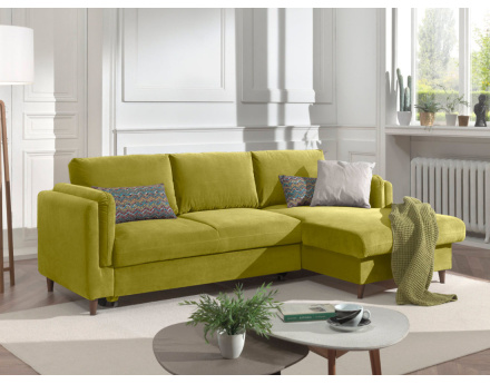 Canapé d'angle droit convertible avec coffre 4 places en velours Brooke