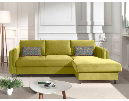 Canapé d'angle droit convertible avec coffre 4 places en velours Brooke