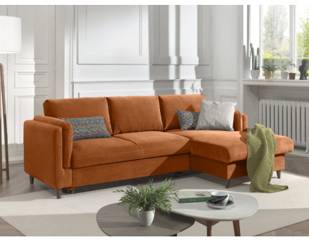 Canapé d'angle droit convertible avec coffre 4 places en velours Brooke
