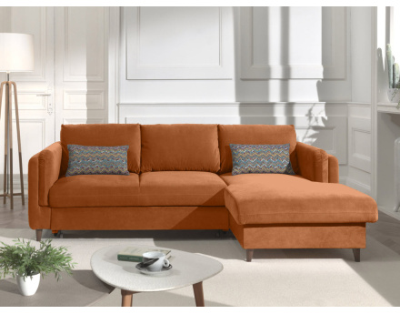 Canapé d'angle droit convertible avec coffre 4 places en velours Brooke