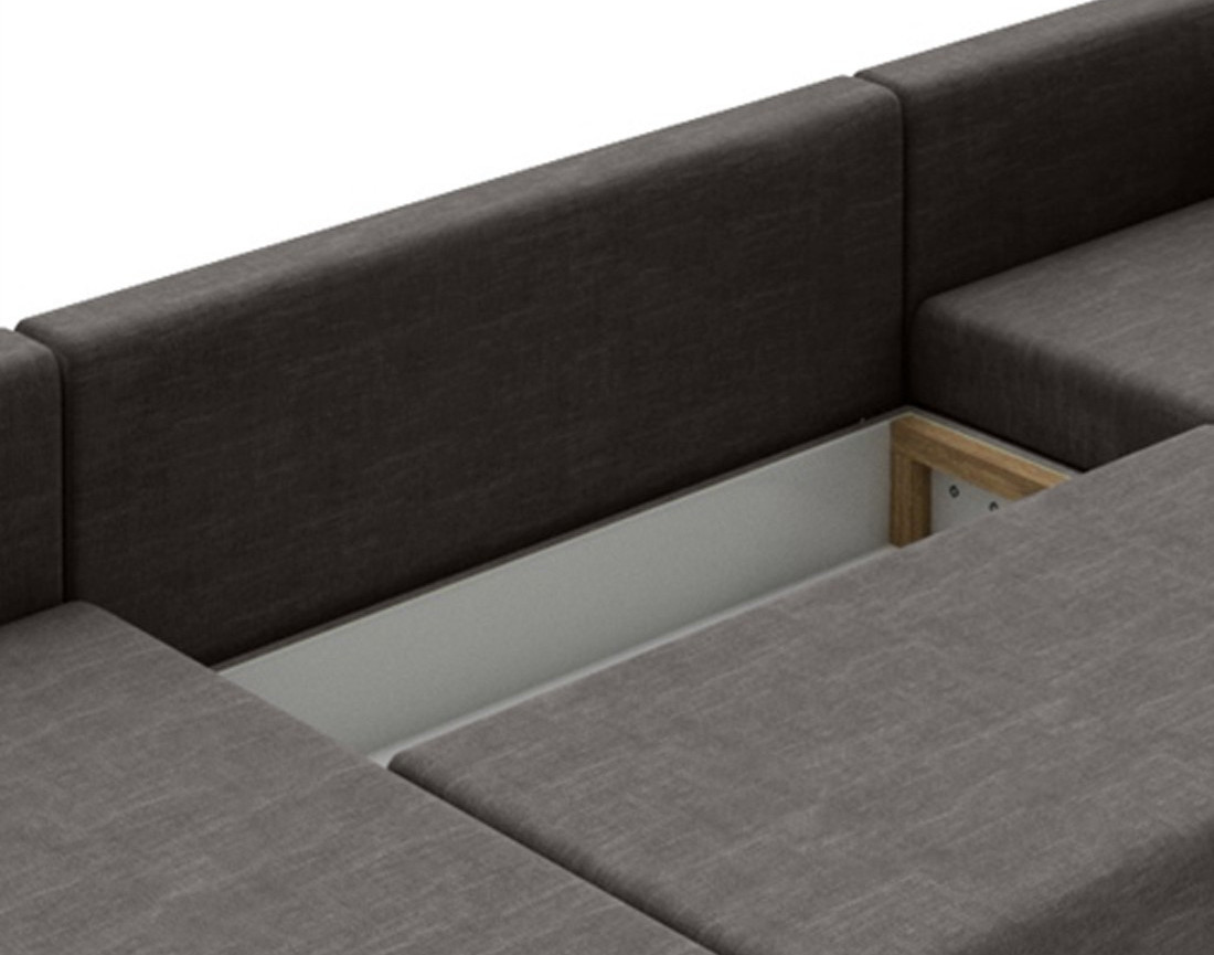Canapé panoramique d'angle réversible 7 places convertible avec coffre en tissu Roger