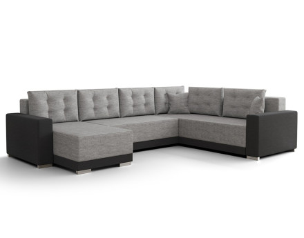 Canapé panoramique d'angle réversible 7 places convertible avec coffre en tissu Roger