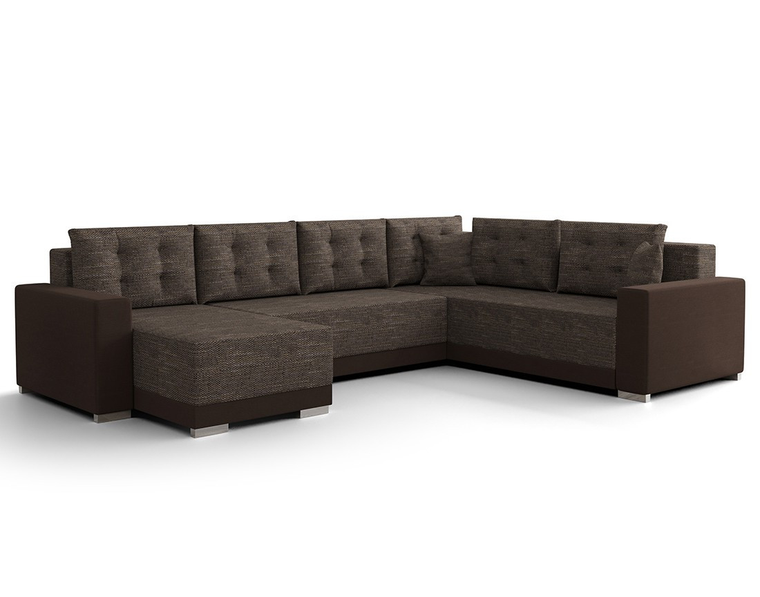 Canapé panoramique d'angle réversible 7 places convertible avec coffre en tissu Roger