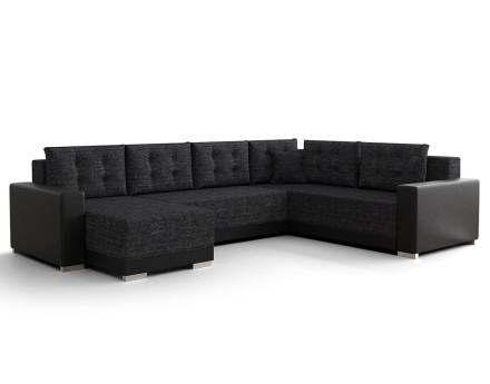 Canapé panoramique d'angle réversible 7 places convertible avec coffre en tissu Roger