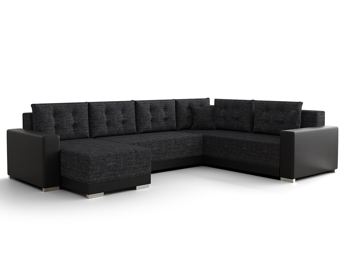 Canapé panoramique d'angle réversible 7 places convertible avec coffre en tissu Roger