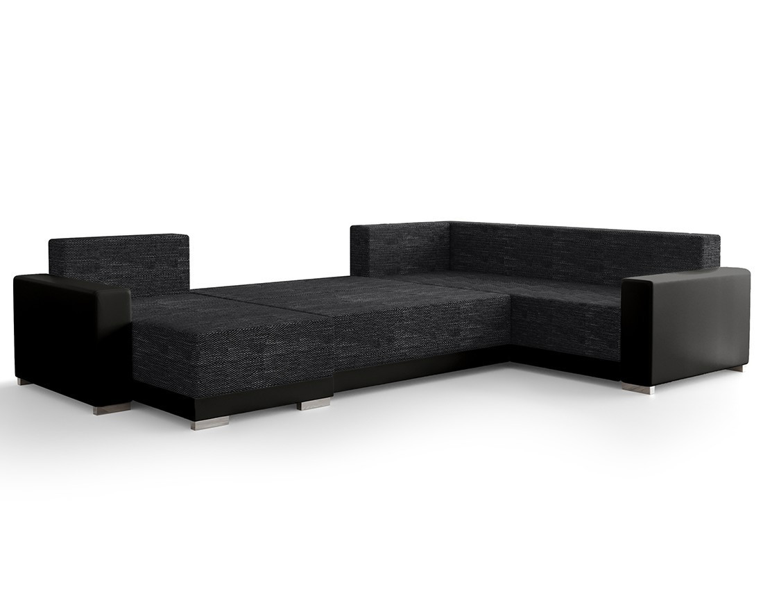 Canapé panoramique d'angle réversible 7 places convertible avec coffre en tissu Roger