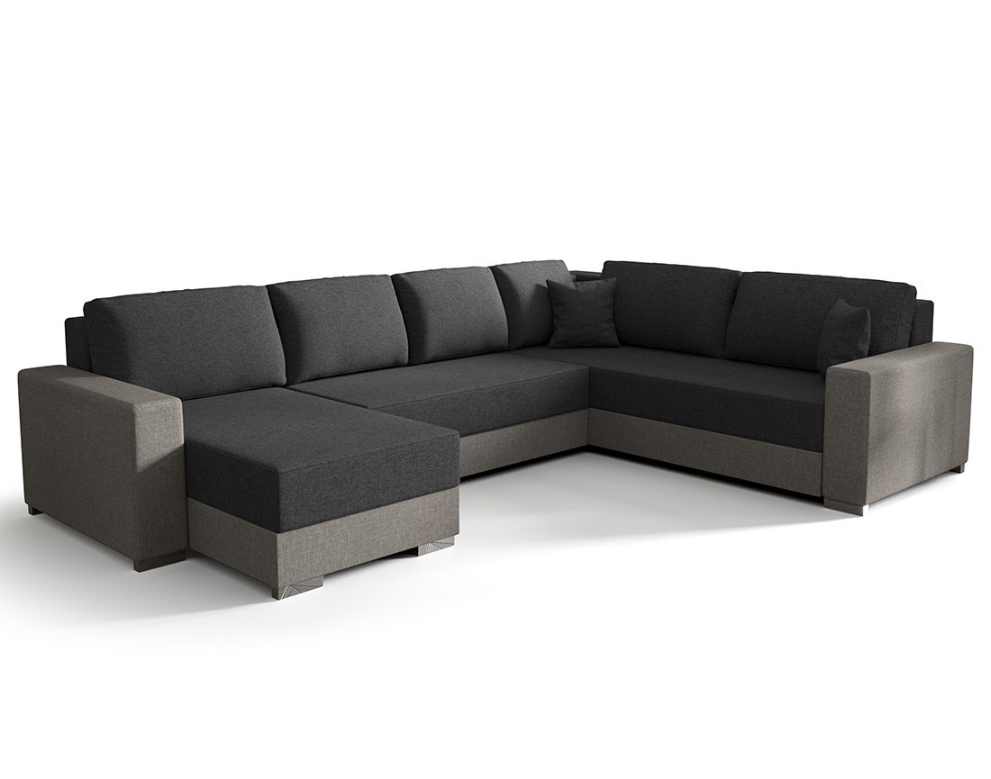 Canapé panoramique d'angle réversible 7 places convertible avec coffre en tissu Epona