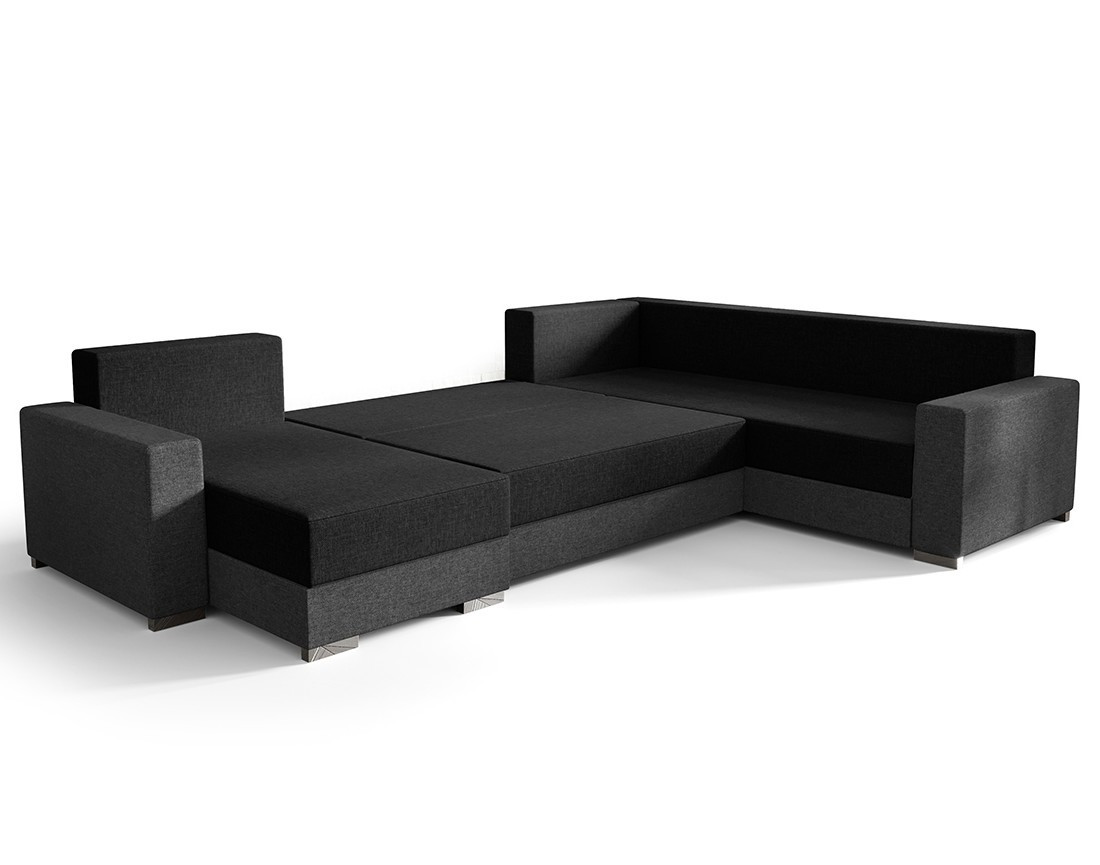 Canapé panoramique d'angle réversible 7 places convertible avec coffre en tissu Epona