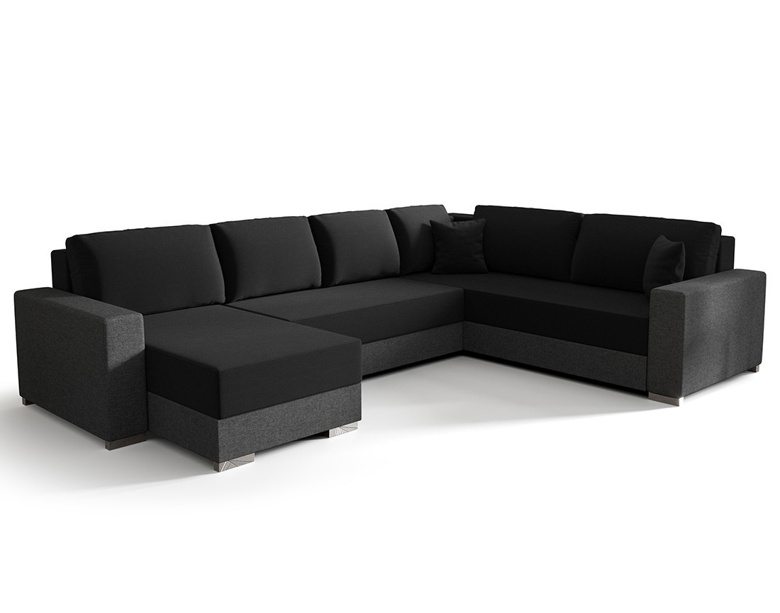 Canapé panoramique d'angle réversible 7 places convertible avec coffre en tissu Epona