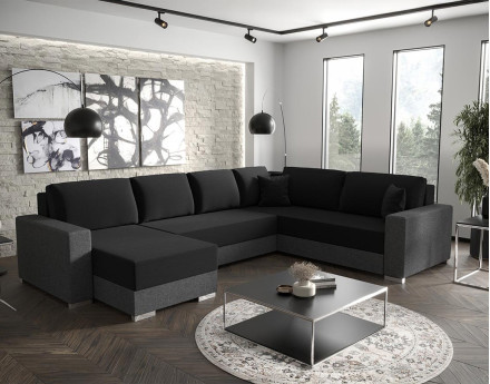 Canapé panoramique d'angle réversible 7 places convertible avec coffre en tissu Epona