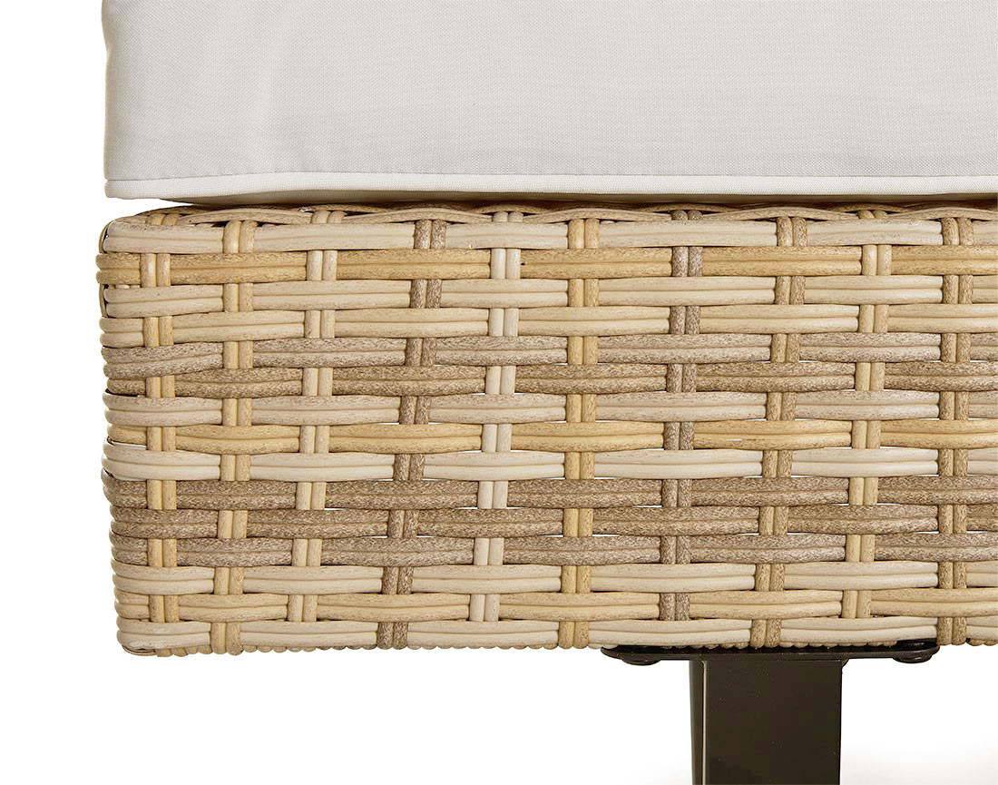 Salon de jardin d’angle en résine beige et grise 5 places coussins gris clair et table incluse Sashi