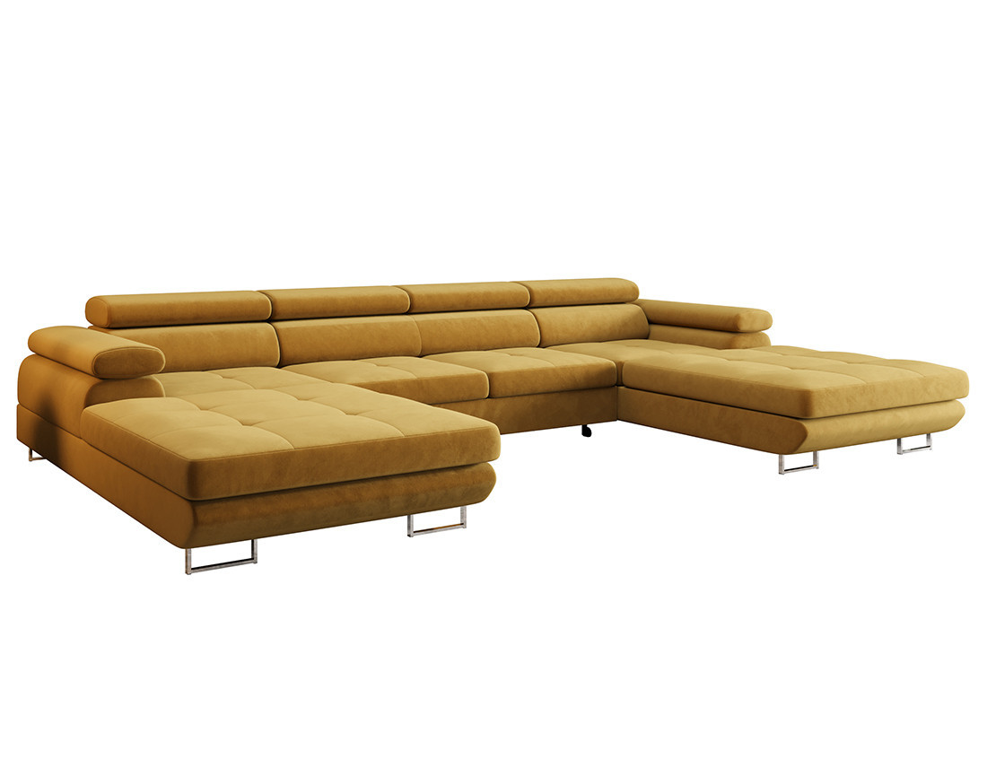 Canapé panoramique en U 7 places convertible avec coffre et têtières réglables en tissu Ayden