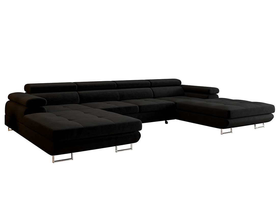 Canapé panoramique en U 7 places convertible avec coffre et têtières réglables en tissu Ayden