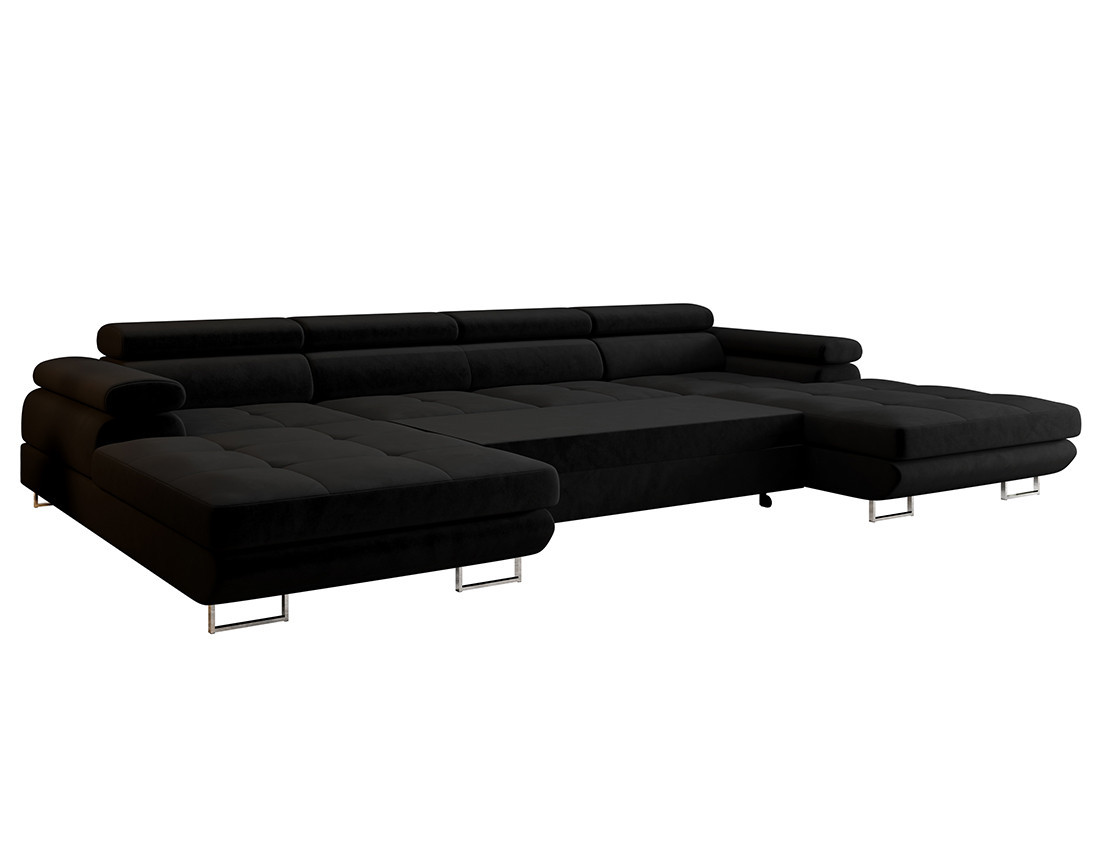 Canapé panoramique en U 7 places convertible avec coffre et têtières réglables en tissu Ayden