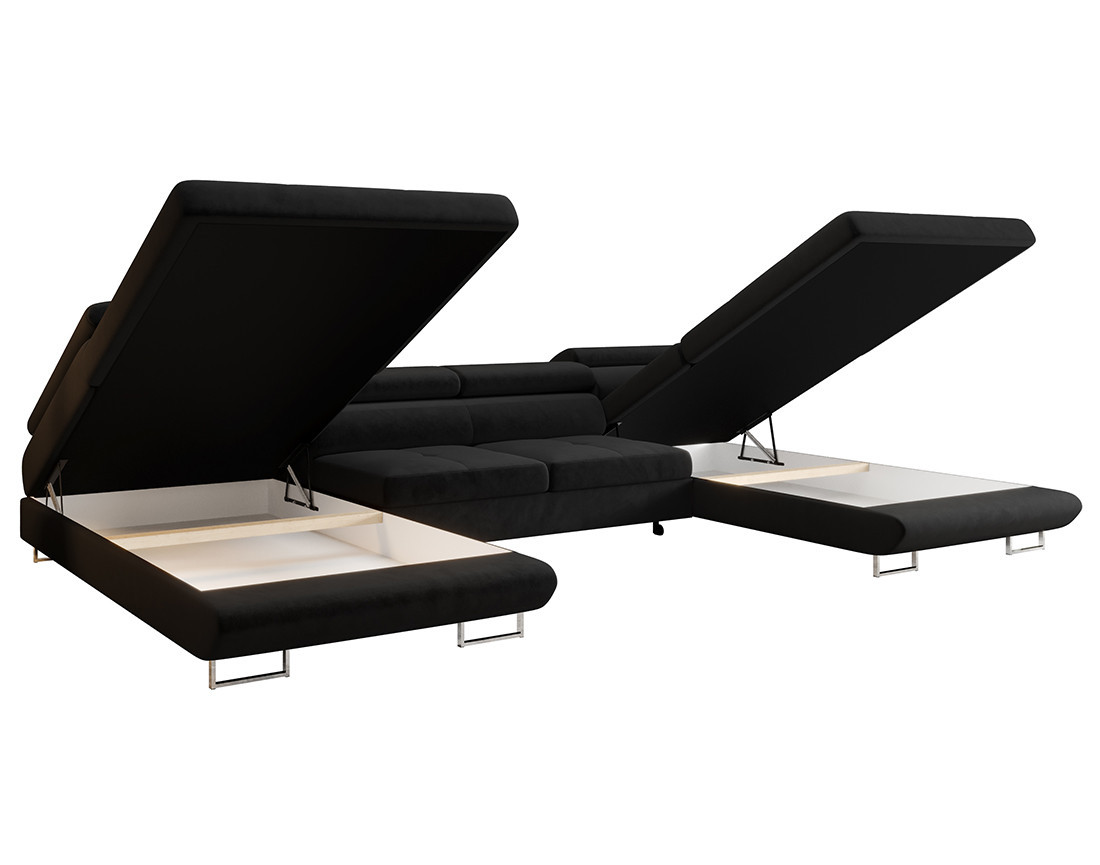 Canapé panoramique en U 7 places convertible avec coffre et têtières réglables en tissu Ayden