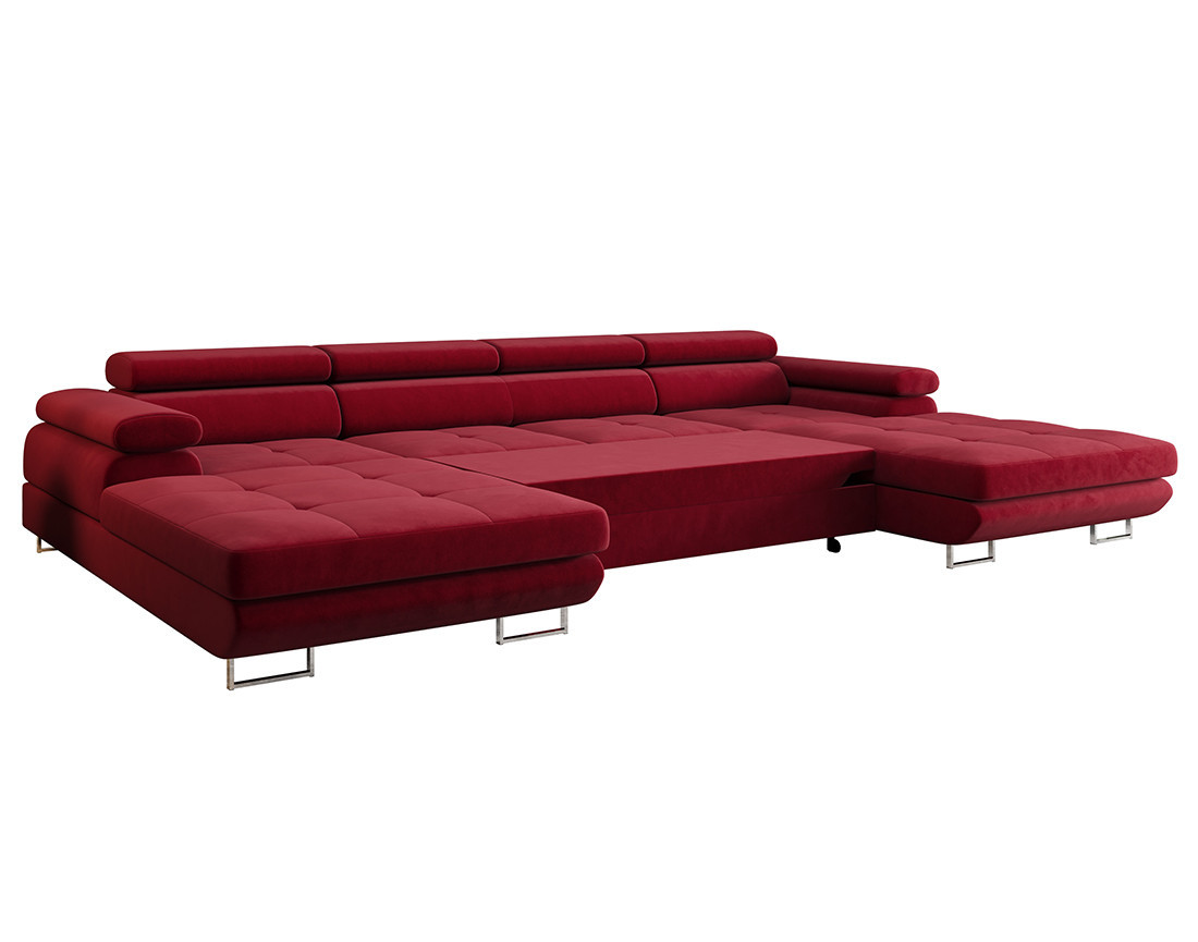 Canapé panoramique en U 7 places convertible avec coffre et têtières réglables en tissu Ayden