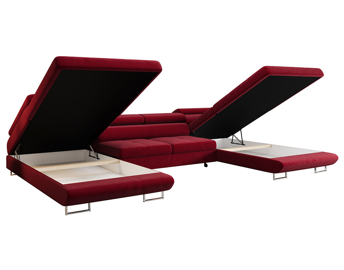 Canapé panoramique en U 7 places convertible avec coffre et têtières réglables en tissu Ayden