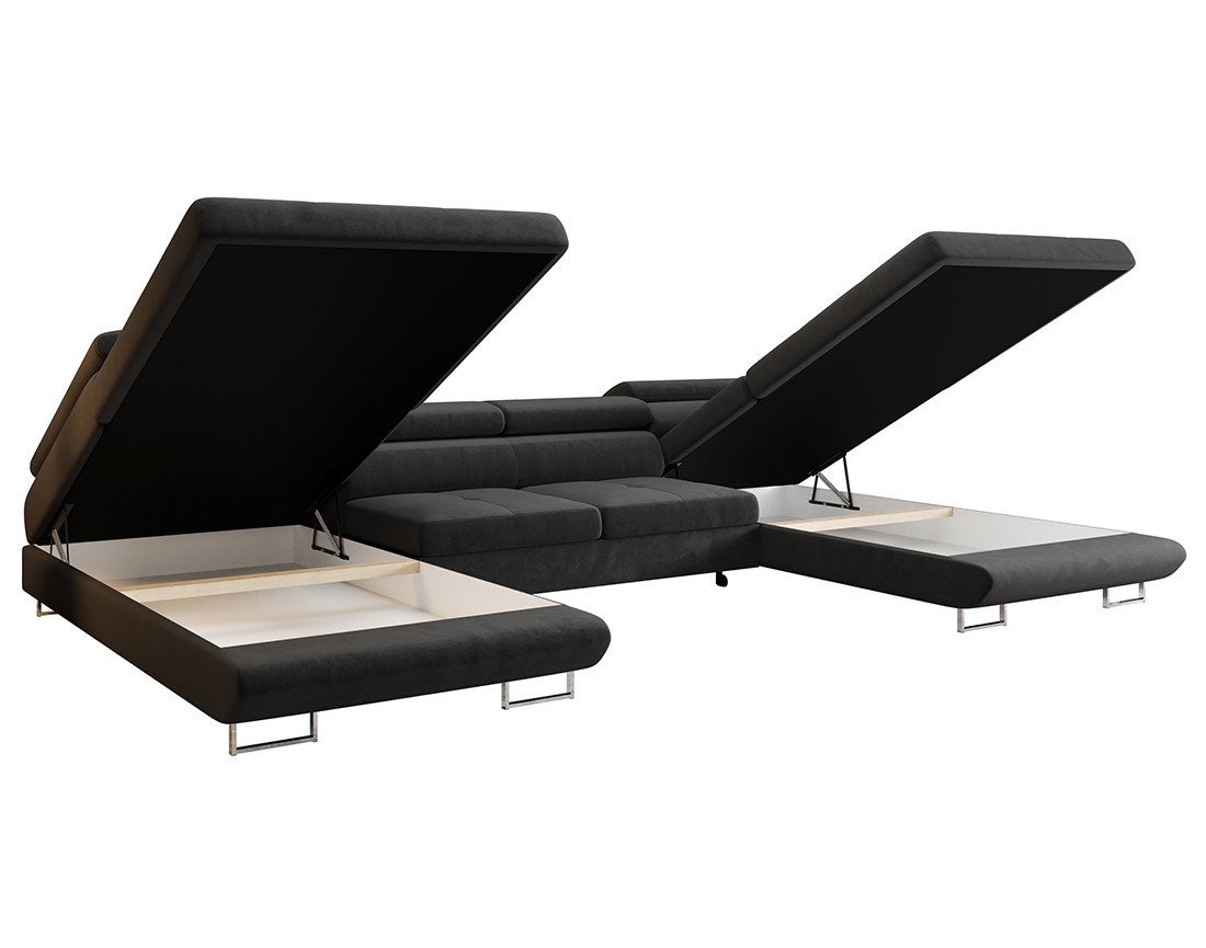 Canapé panoramique en U 7 places convertible avec coffre et têtières réglables en tissu Ayden