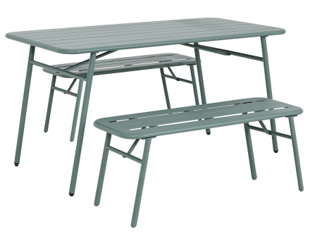 Ensemble table et bancs de jardin 4 personnes vert Ribola