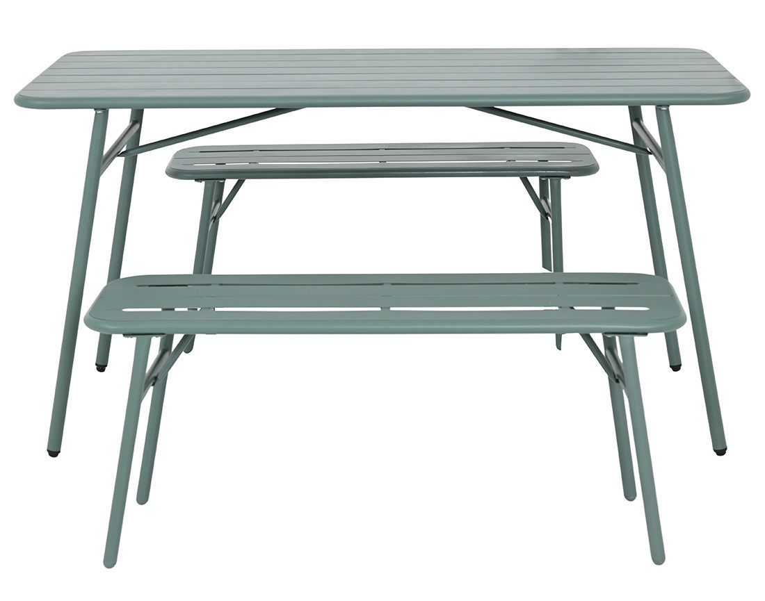 Ensemble table et bancs de jardin 4 personnes vert Ribola