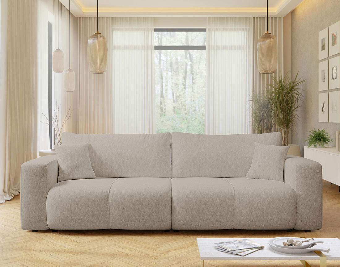 Canapé droit 4 places convertible avec coffre en tissu Nicole