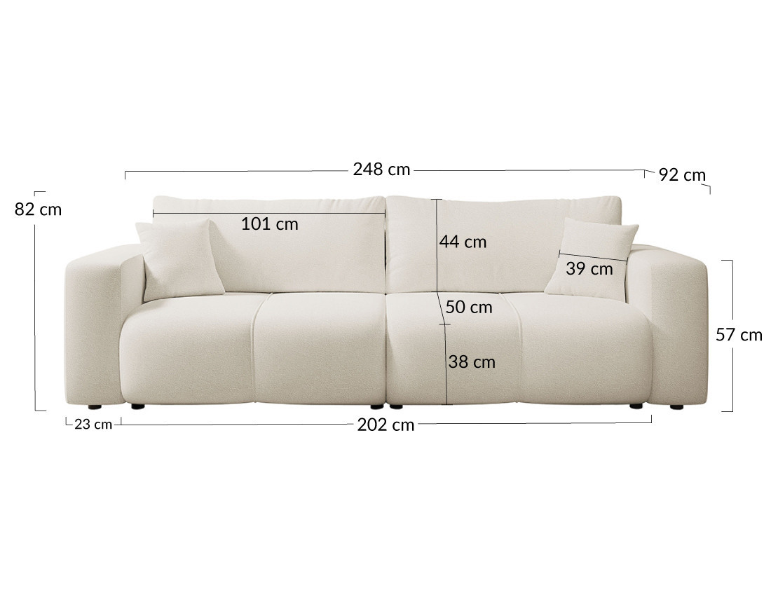 Canapé droit 4 places convertible avec coffre en tissu Nicole