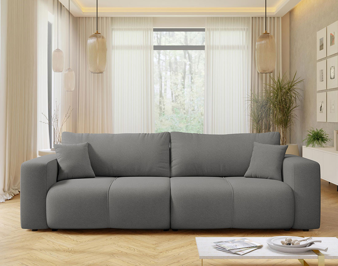 Canapé droit 4 places convertible avec coffre en tissu Nicole