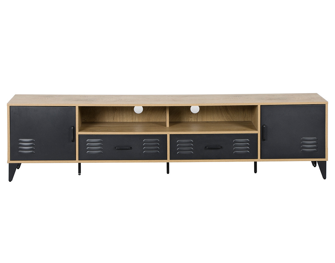Meuble tv bois et métal noir 200 cm Tribeca