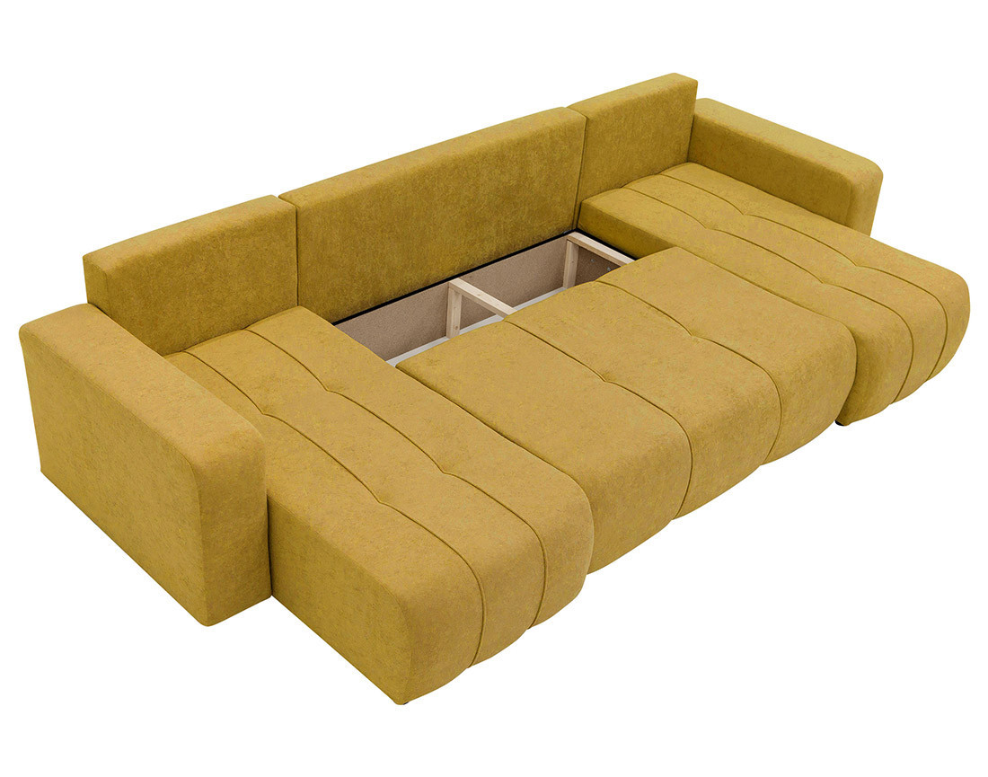 Canapé panoramique en U 7 places convertible avec coffre en tissu Nicole