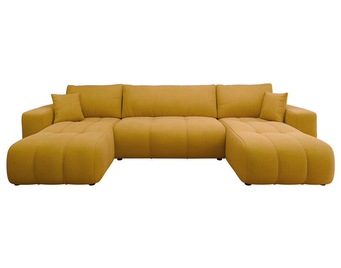Canapé panoramique en U 7 places convertible avec coffre en tissu Nicole