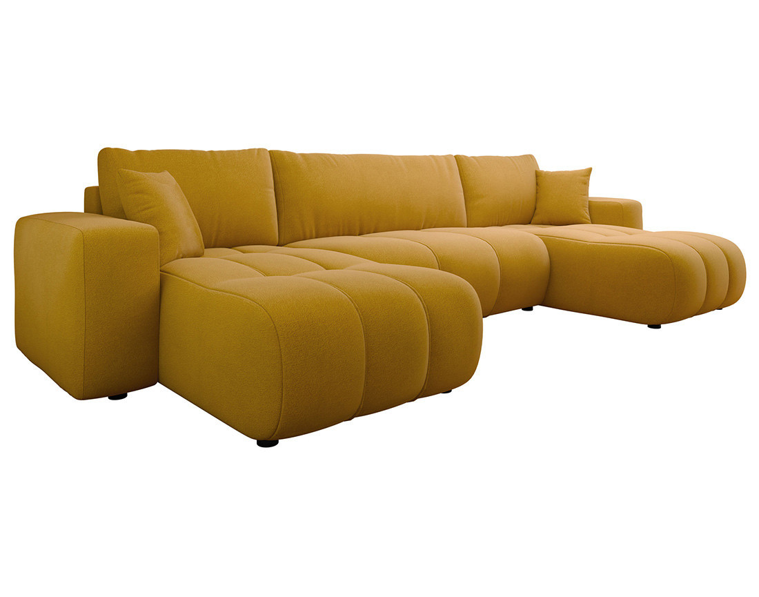 Canapé panoramique en U 7 places convertible avec coffre en tissu Nicole