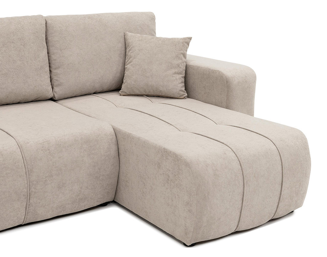 Canapé panoramique en U 7 places convertible avec coffre en tissu Nicole