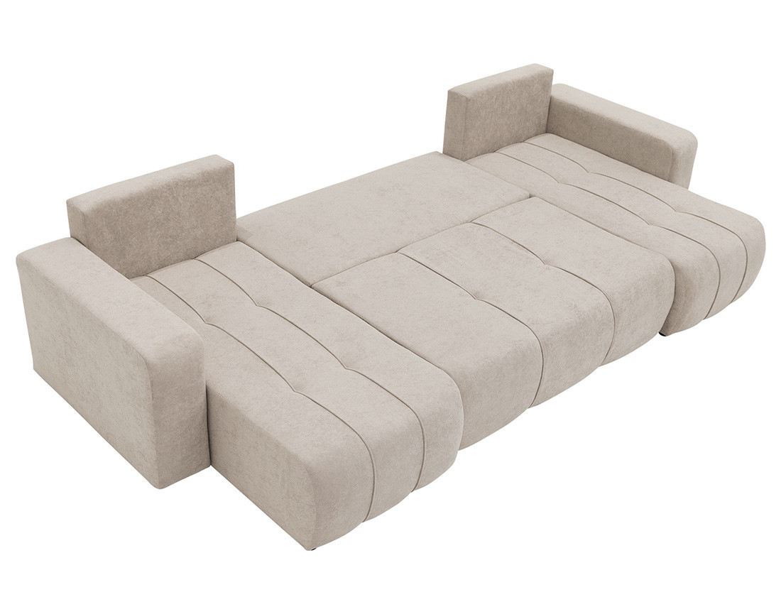 Canapé panoramique en U 7 places convertible avec coffre en tissu Nicole