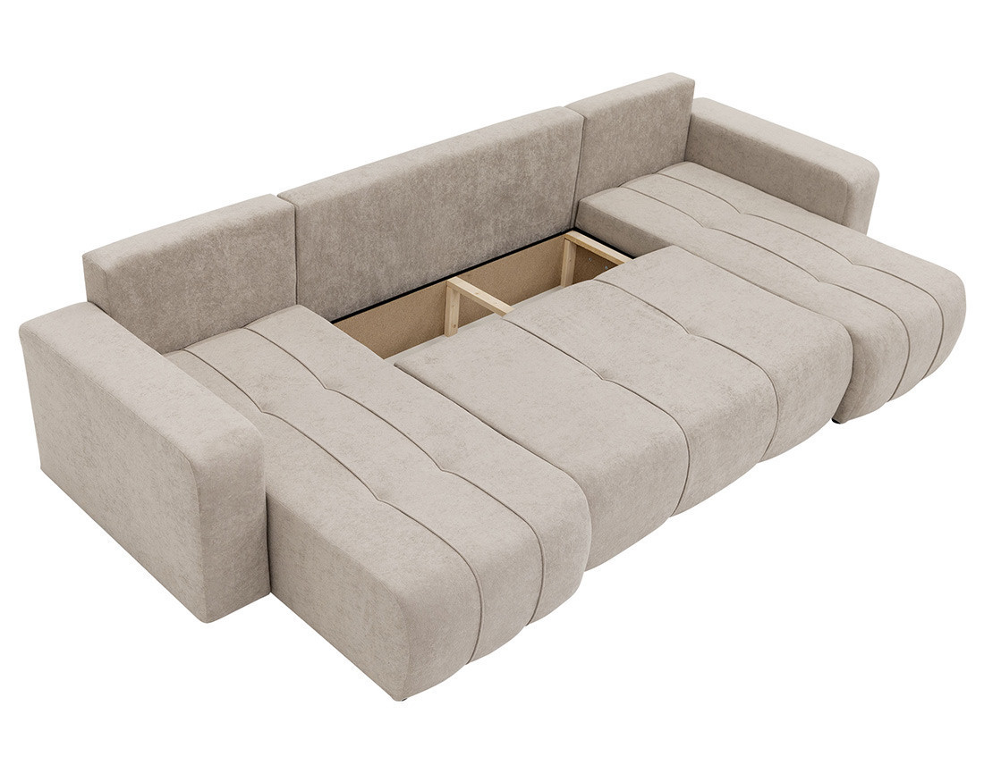 Canapé panoramique en U 7 places convertible avec coffre en tissu Nicole