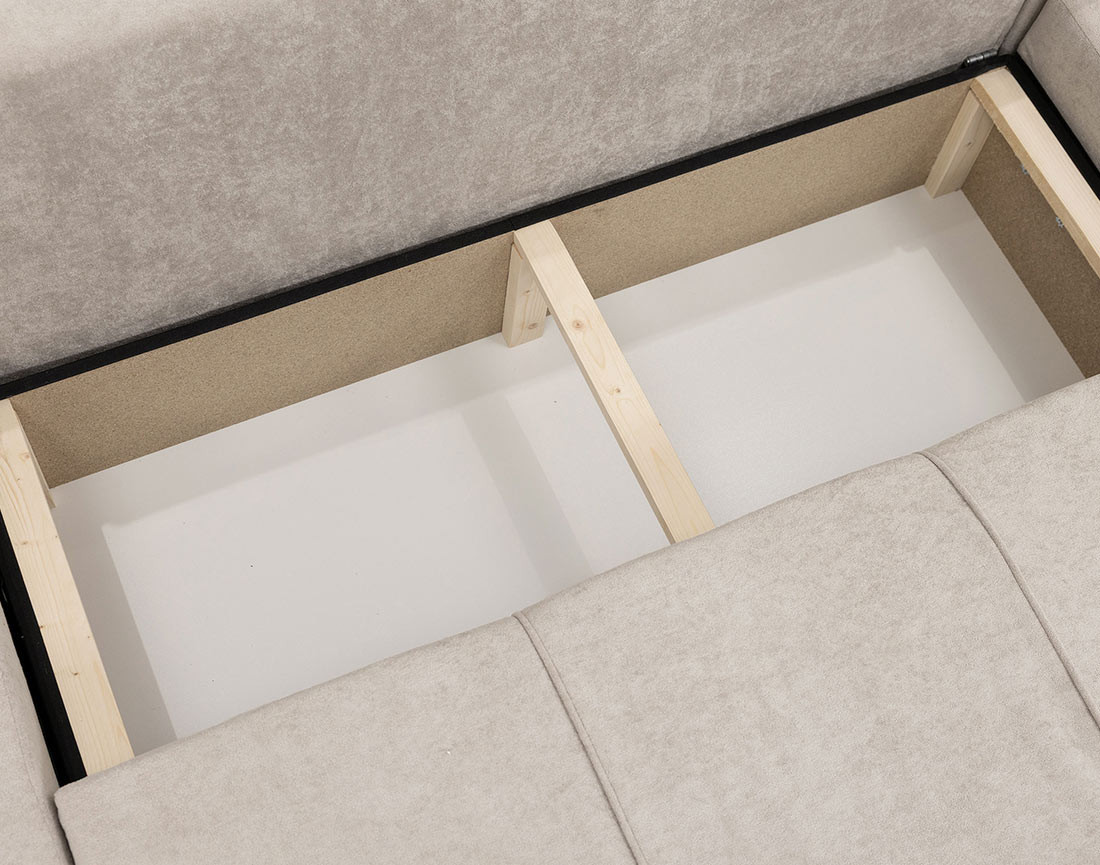 Canapé panoramique en U 7 places convertible avec coffre en tissu Nicole