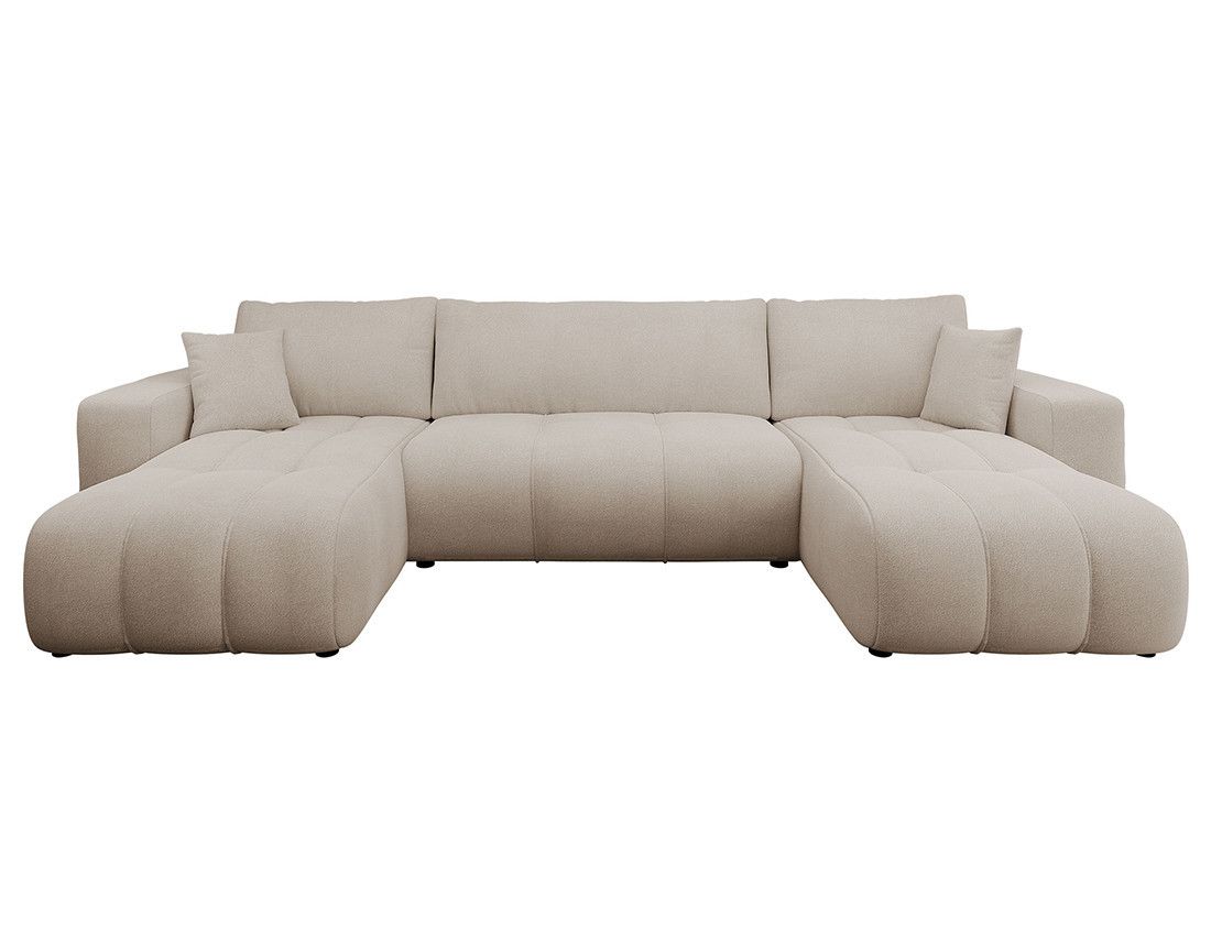 Canapé panoramique en U 7 places convertible avec coffre en tissu Nicole