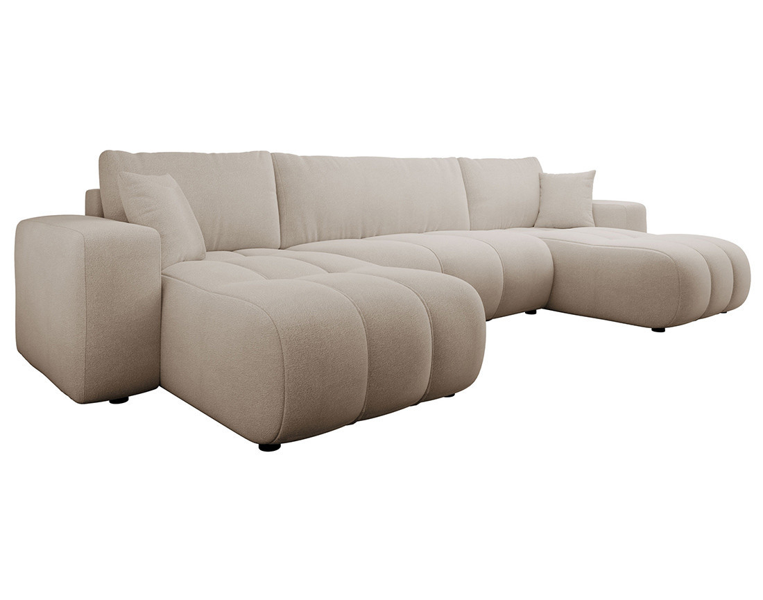 Canapé panoramique en U 7 places convertible avec coffre en tissu Nicole
