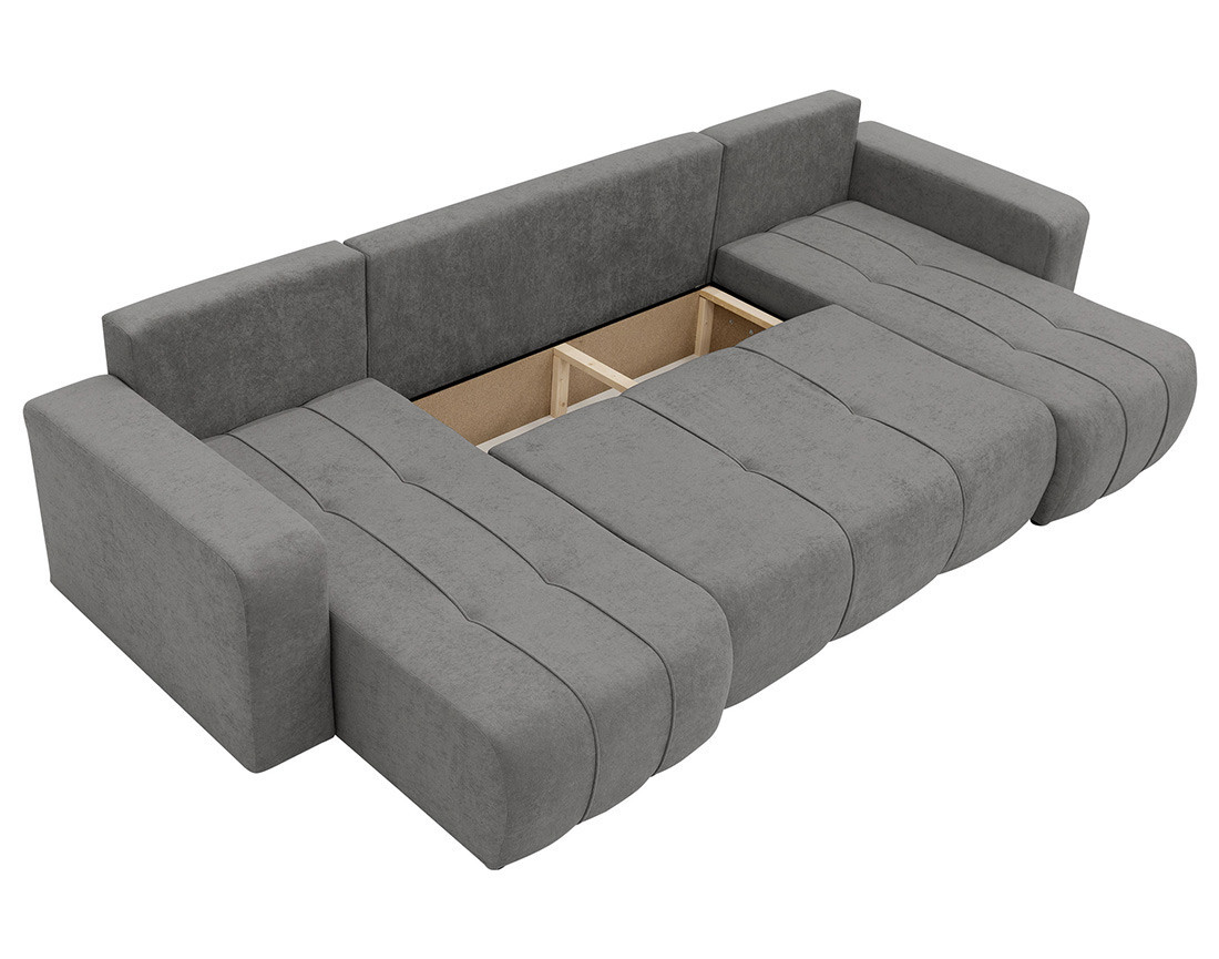 Canapé panoramique en U 7 places convertible avec coffre en tissu Nicole