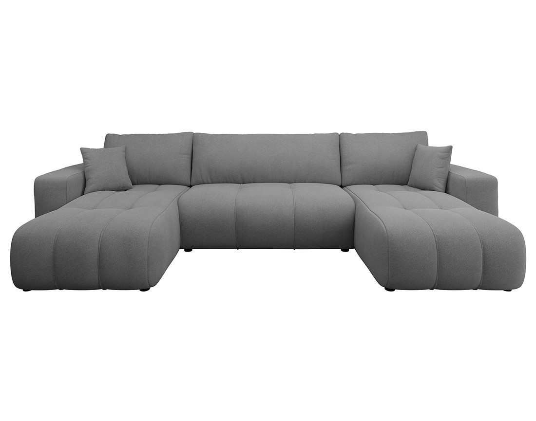 Canapé panoramique en U 7 places convertible avec coffre en tissu Nicole