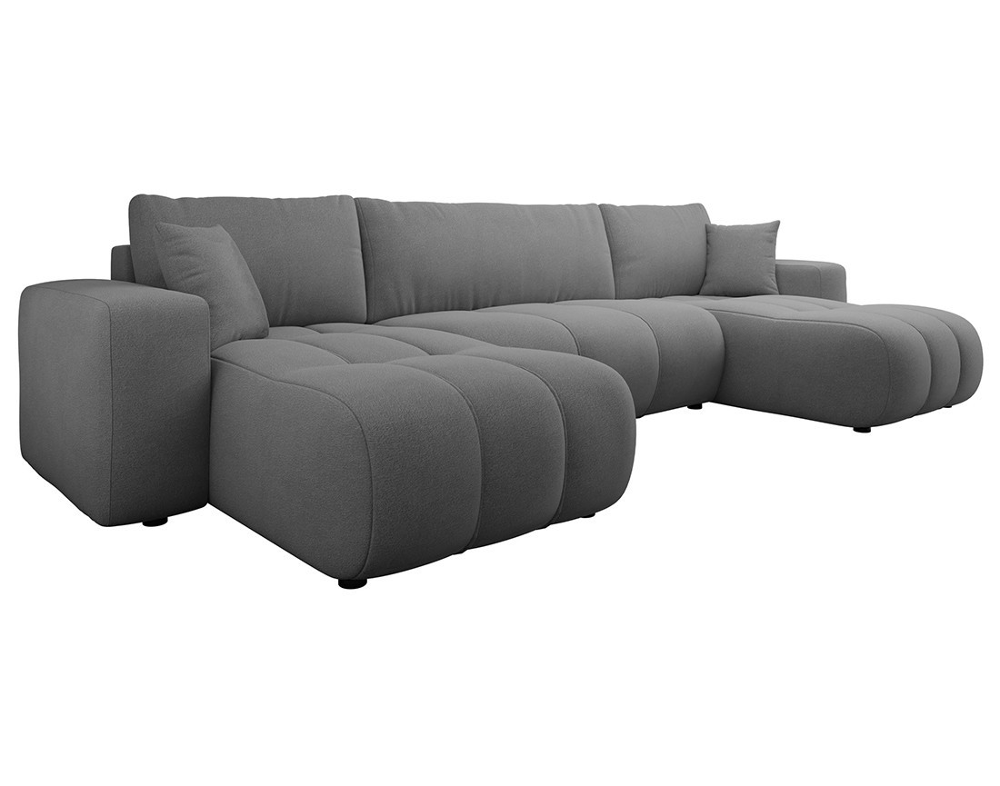 Canapé panoramique en U 7 places convertible avec coffre en tissu Nicole