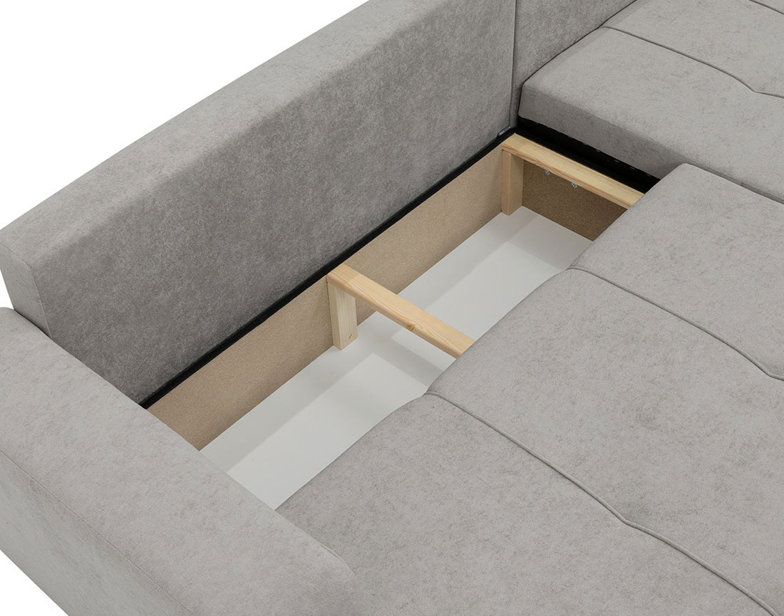 Canapé d'angle réversible 5 places convertible avec coffre en tissu Nicole