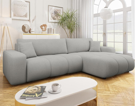 Canapé d'angle réversible 5 places convertible avec coffre en tissu Nicole