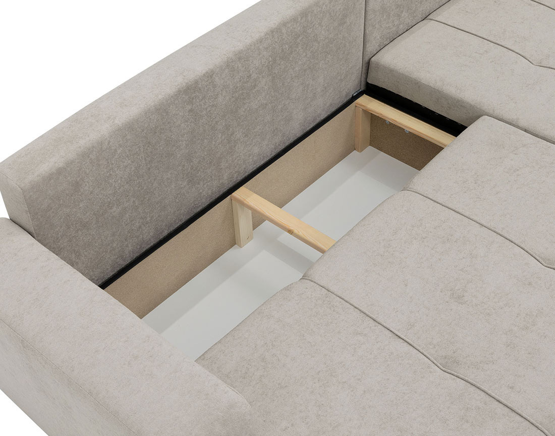 Canapé d'angle réversible 5 places convertible avec coffre en tissu Nicole