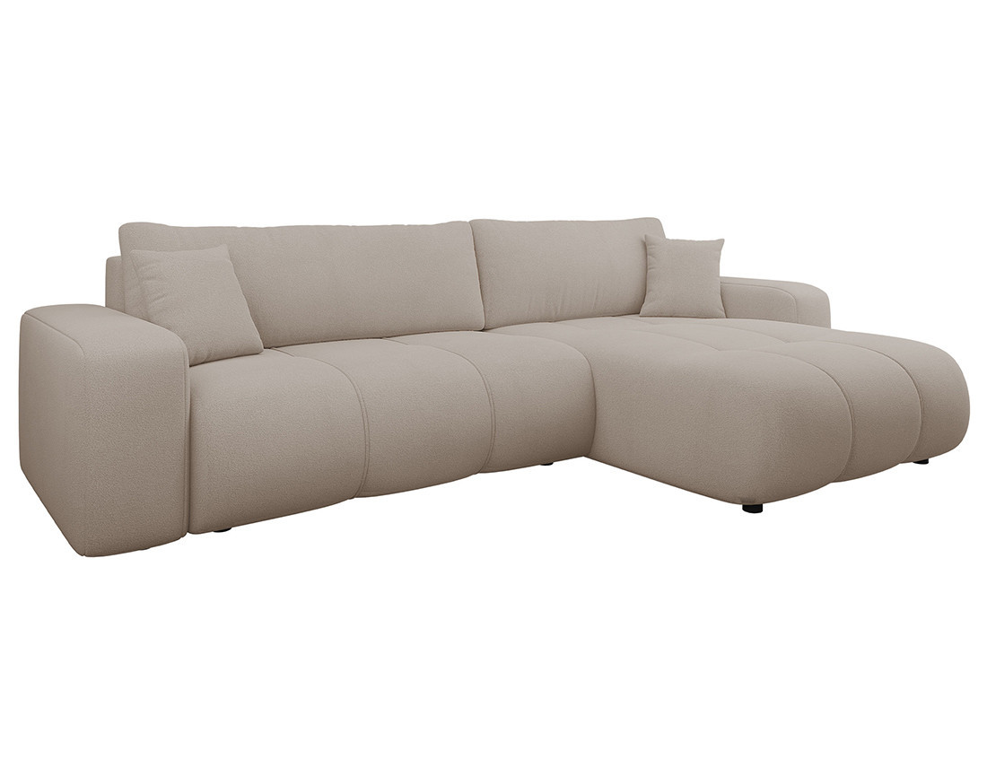 Canapé d'angle réversible 5 places convertible avec coffre en tissu Nicole