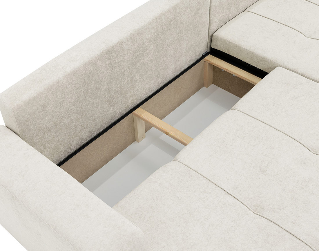 Canapé d'angle réversible 5 places convertible avec coffre en tissu Nicole