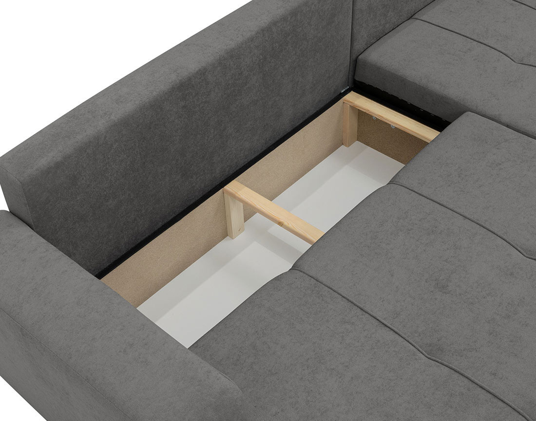 Canapé d'angle réversible 5 places convertible avec coffre en tissu Nicole