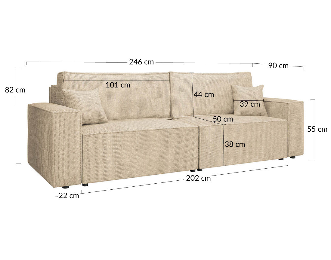 Canapé droit 3 places convertible avec coffre en tissu texturé Cezanne
